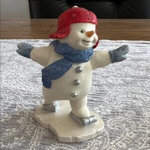 Lenox vintage Snowman Figurine with Red Hat and Blue Scarf